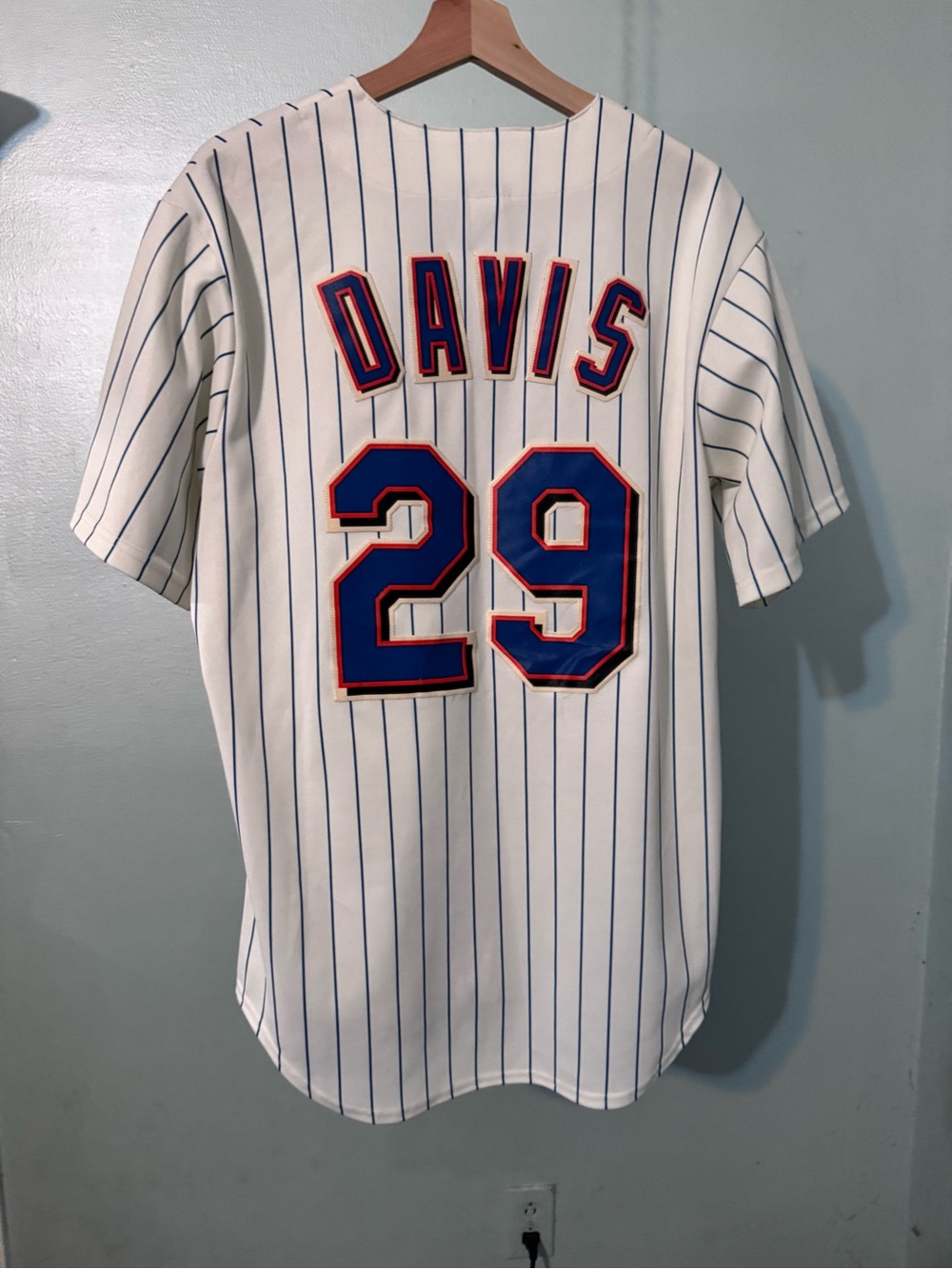 Majestic Mets White Pinstripe Baseball Jersey with Blue and Orange Script - Picture 8 of 8